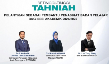 Setinggi-tinggi tahniah diucapkan kepada staf akademik Fakulti Teknologi Kejuruteraaan Awam, UMPSA di atas pelantikan sebagai Pembantu Penasihat Badan Pelajar bagi Sesi Akademik 2024/2025 berkuatkuasa pada 1 Disember 2024 sehingga 30 September 2025